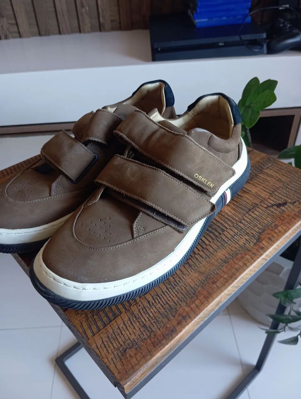 Osklen Hybrid Velcro Tênis OSKLEN Original Em Couro Marrom Com