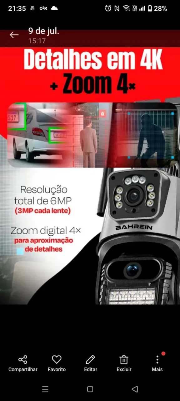 Câmera de Segurança 4K com Zoom 4x e Detalhes Incríveis