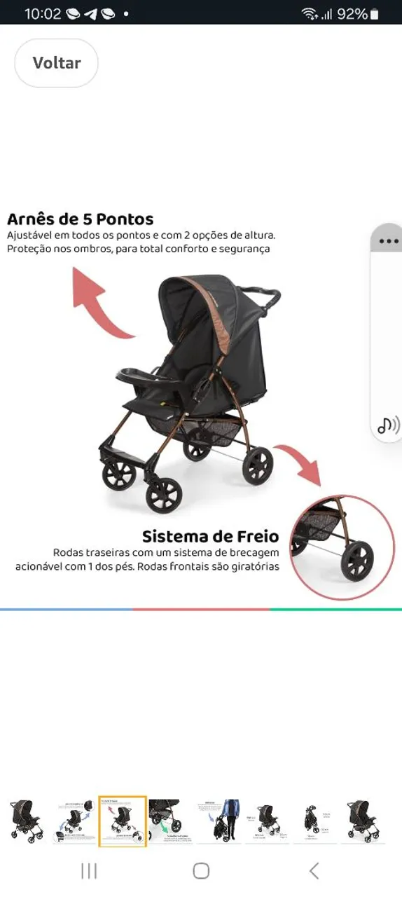 Carrinho de Bebê Dobrável com Freio de Pé