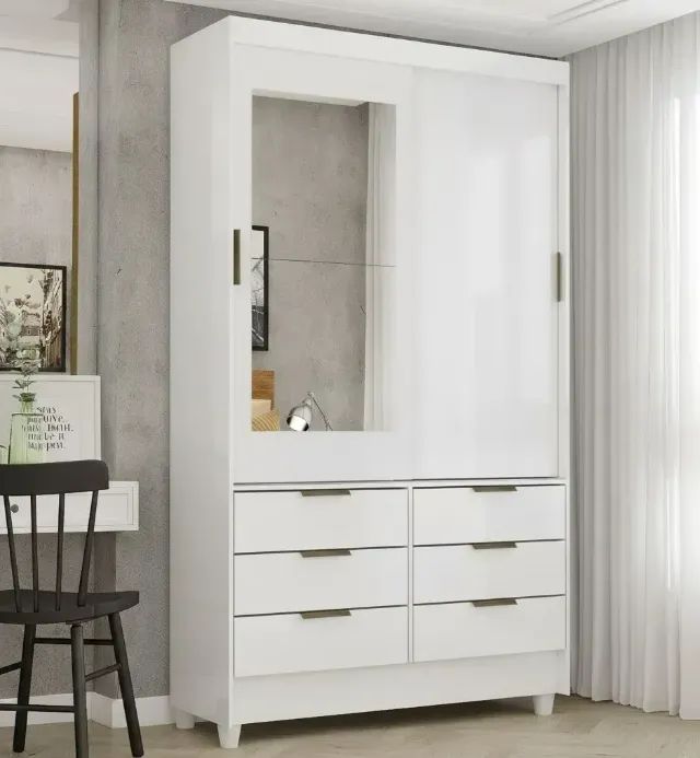 Guarda Roupa Sevilha com Espelho Branco   FRETE GRÁTIS