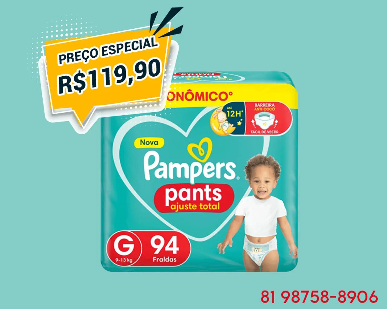 Fraldas Pampers Pants G 94 - Ajuste Total