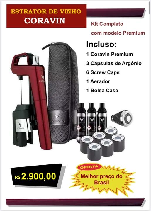 Coravin Premium - Kit Completo - Melhor Preço do Brasil
