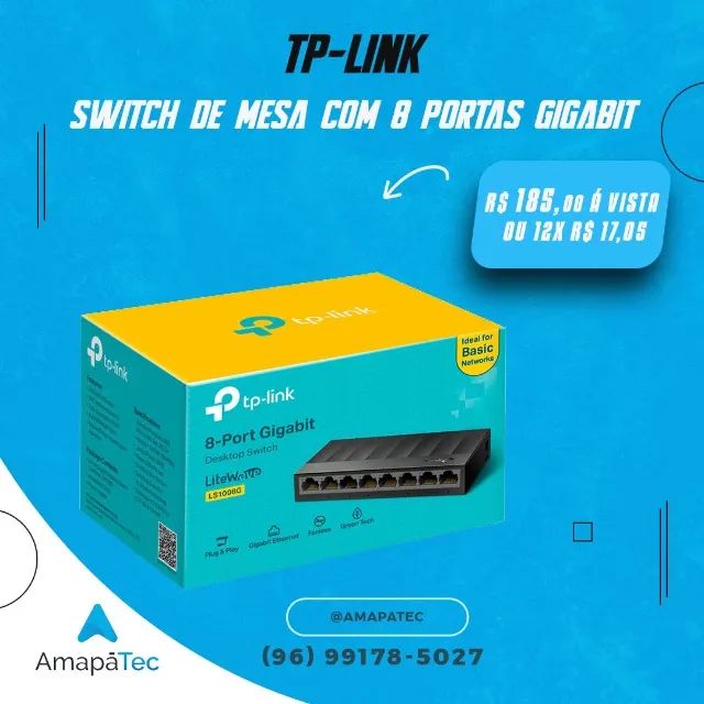 Switch TP-Link LS1008G 10/100/1000Mbps Com 8 Portas