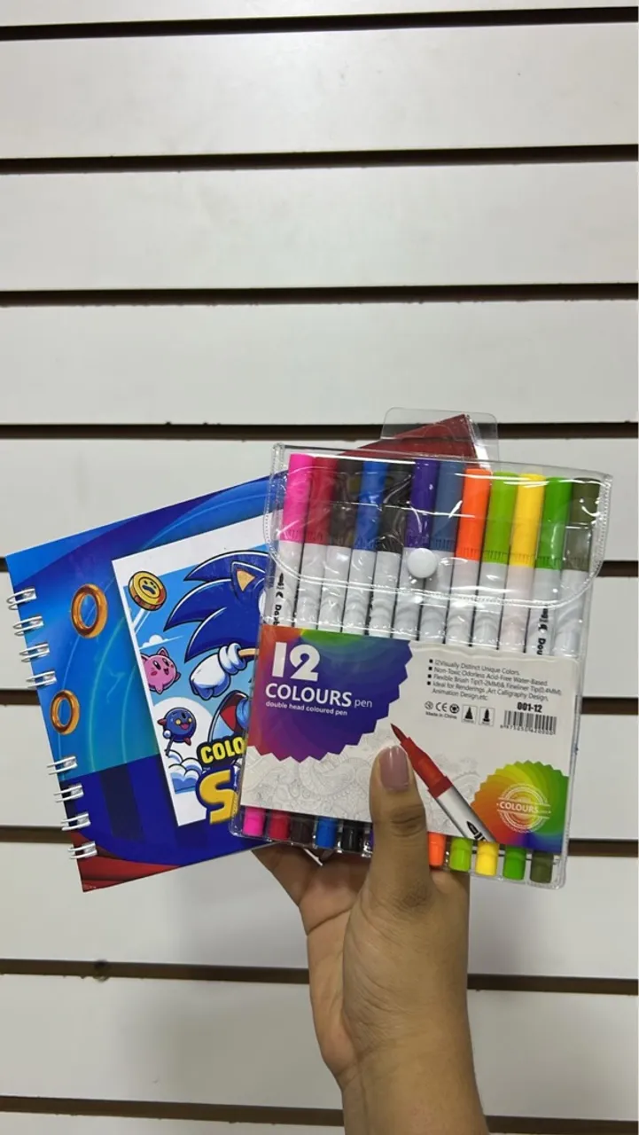 Kit de canetas coloridas e caderno do Sonic
