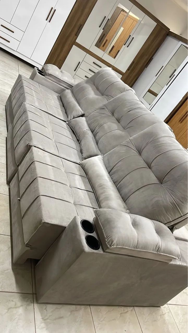 Sofá Retrátil e Reclinável 2,90 Mts  Porta-Copos Incluso 