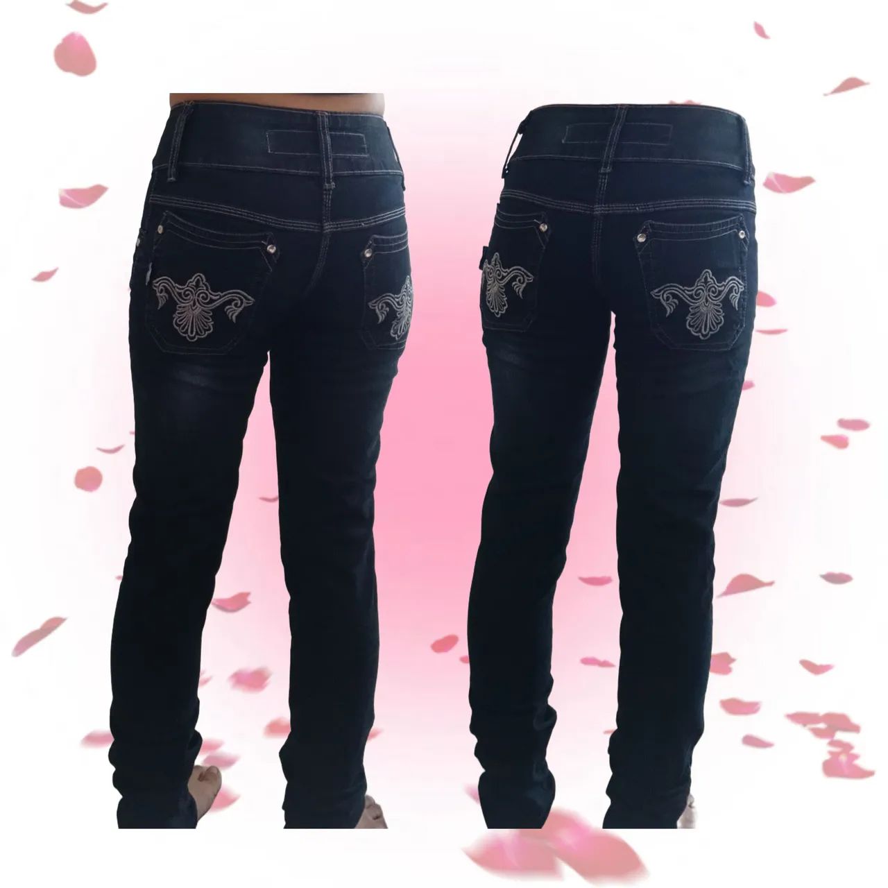 calça jeans preta com detalhe bordado - Foto 3