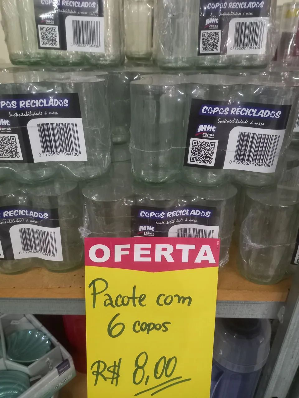 Kit 6 Copos de Vidro Reciclado - Oferta!