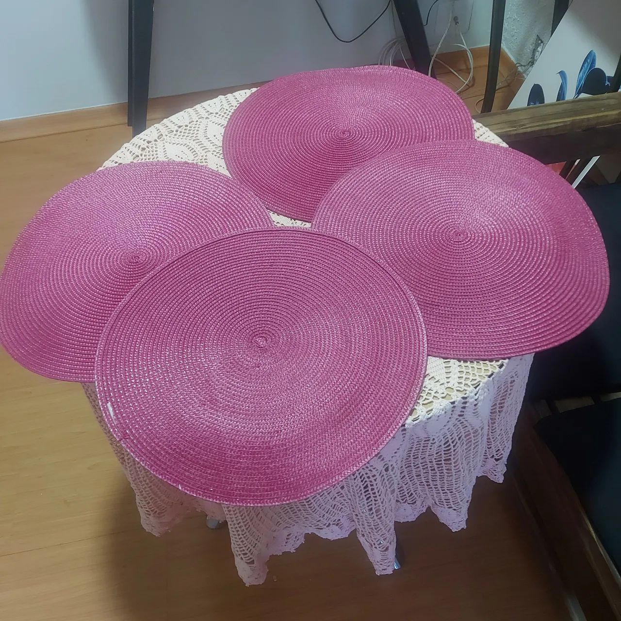 Jogo Americano de Palha 4 Peças Rosa