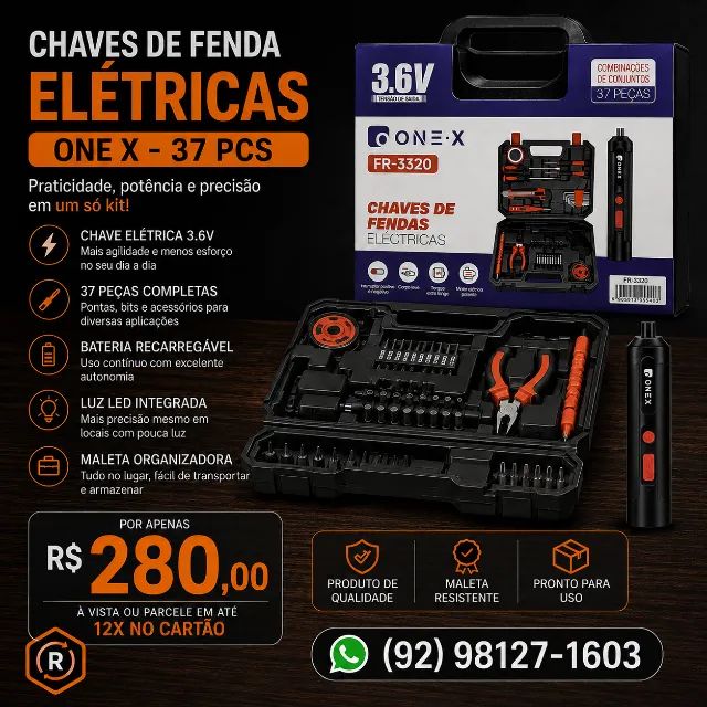 Chave de Fenda Elétrica One X - 37 peças - Ferramentas de