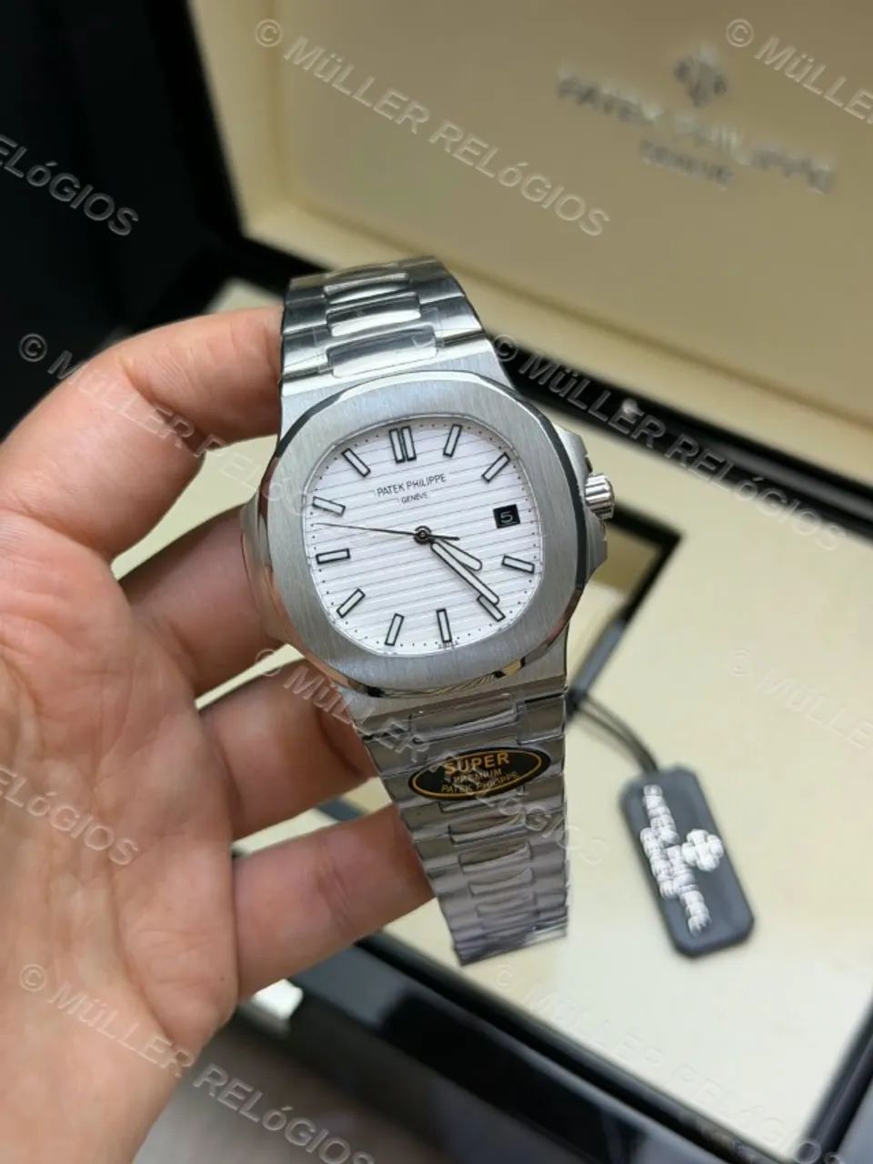 Patek Philippe Branco Base ETA + Caixa Completa