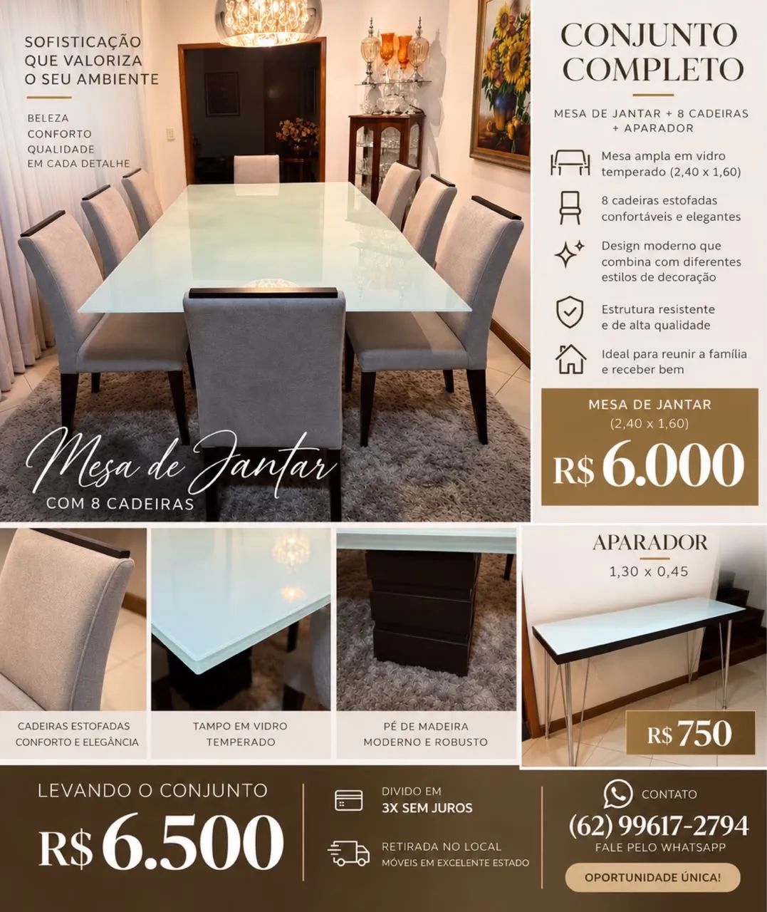 Mesa de jantar com cadeiras e aparador - Foto 2