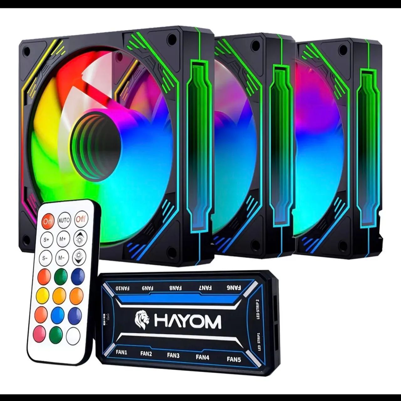 Kit 3 coolers RGB Hayom, com controladora