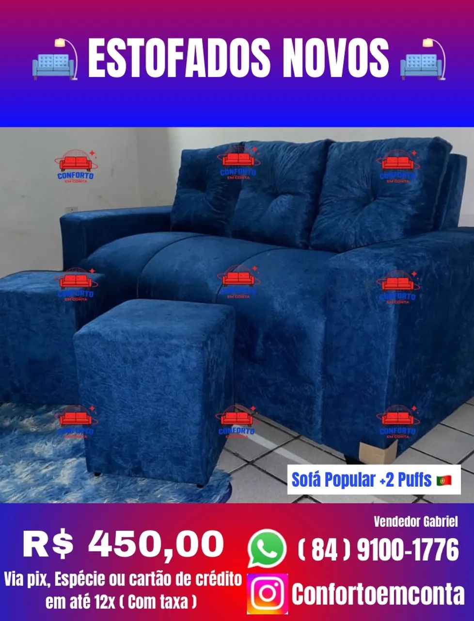 Sofá 3 lugares com 2 puffs : R$ 450,00  - Foto 5