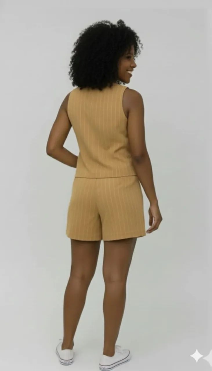 conjunto linho alfaiataria colete forrado e short - Foto 5