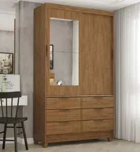 Oferta! Guarda Roupa Sevilha com Espelho Na Cor Cinamomo