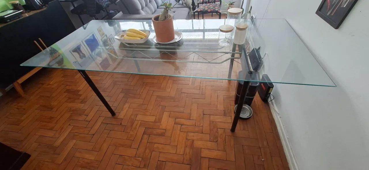 Mesa de ferro com  tampo de vidro, 210x90 - Foto 2