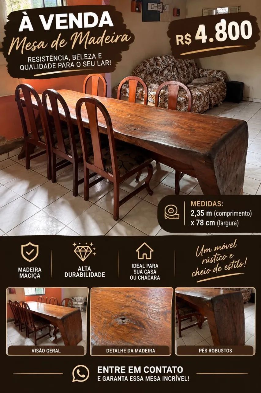 MESA DE MADEIRA MACIÇA À VENDA