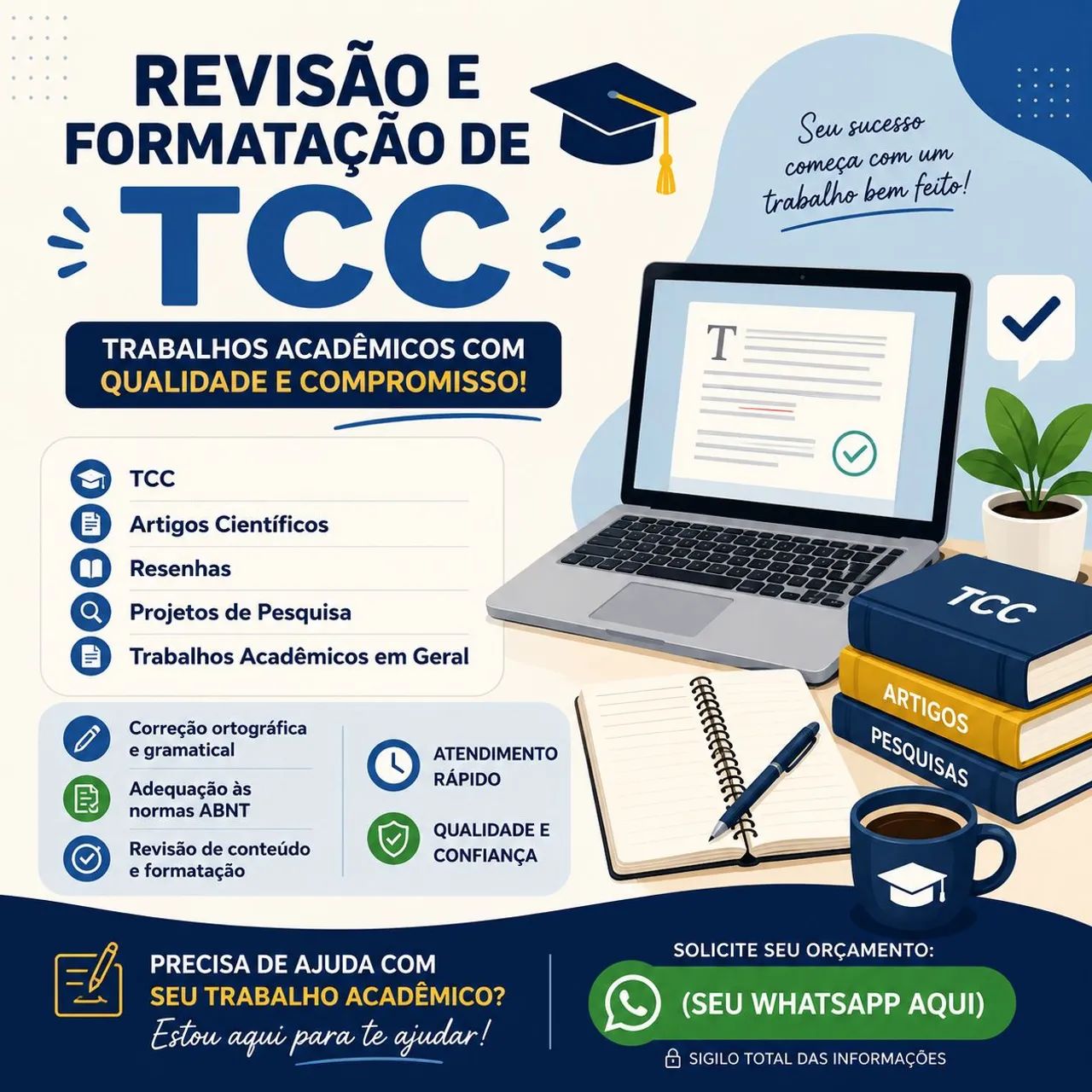 Execução, revisão e formatação de TCC, artigos e trabalhos acadêmicos 