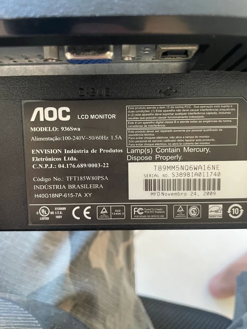 Monitor AOC LCD 18,5 polegadas  - Foto 2
