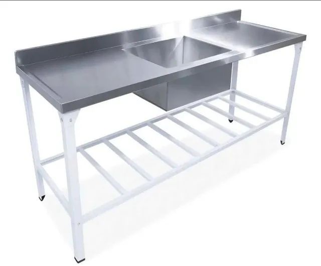 AL - PIA BASE INOX E PÉS E GRADE EPOX - 190 X 55 COM PRATELEIRA