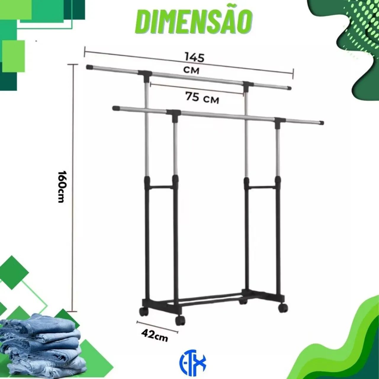 Cabideiro Arara dupla alumínio  - Foto 2