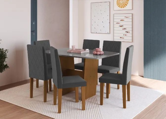 CONJUNTO MESA PEQUIMN- 6 CADEIRAS - DISPONIVEL EM 2 CORES 