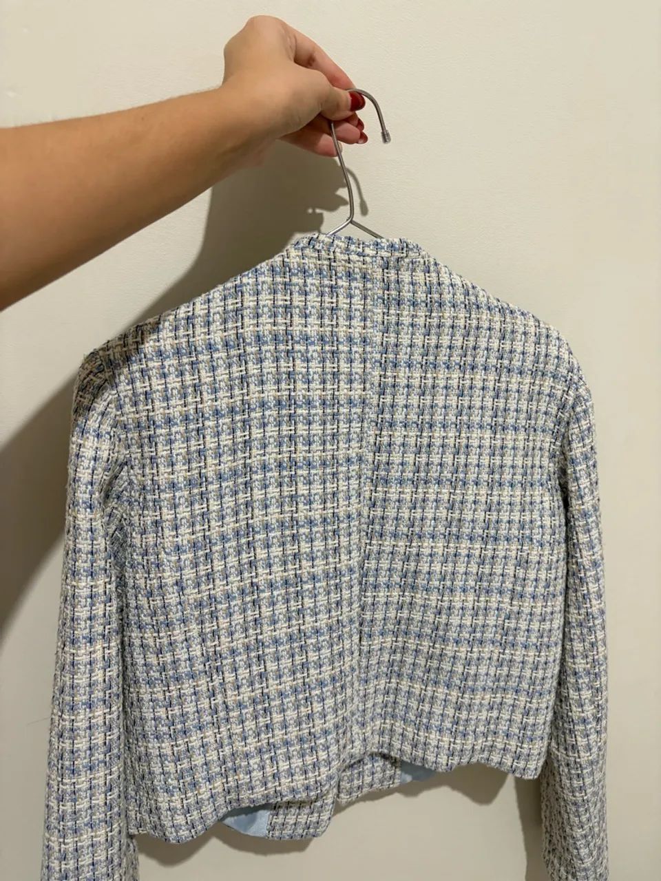  Casaco blazer cropped azul e branco  - Foto 4