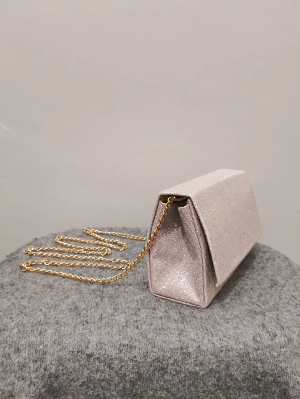 Bolsa Clutch de Festa Glitter Rosé com Alça Dourada - Foto 3