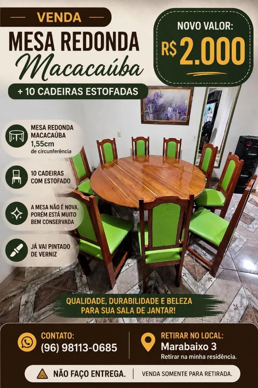 Mesa de Macacaúba Redonda 10 Lugares