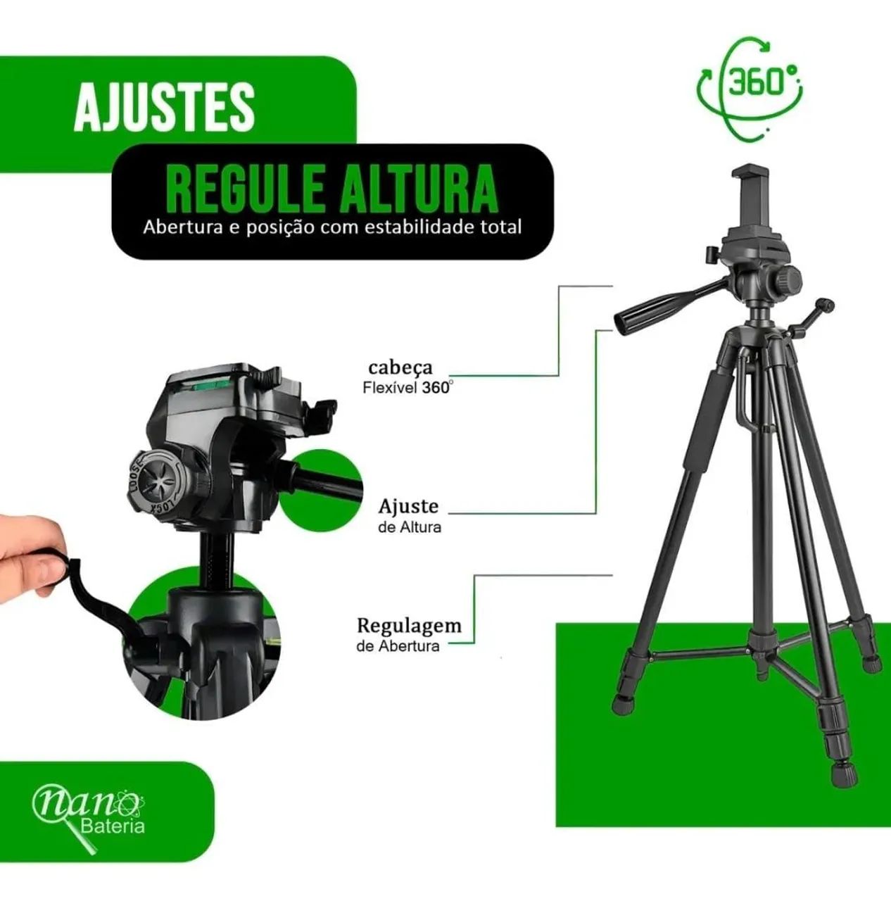 Suporte tripé profissional 1,60 metros pedestal celular camera - Foto 4