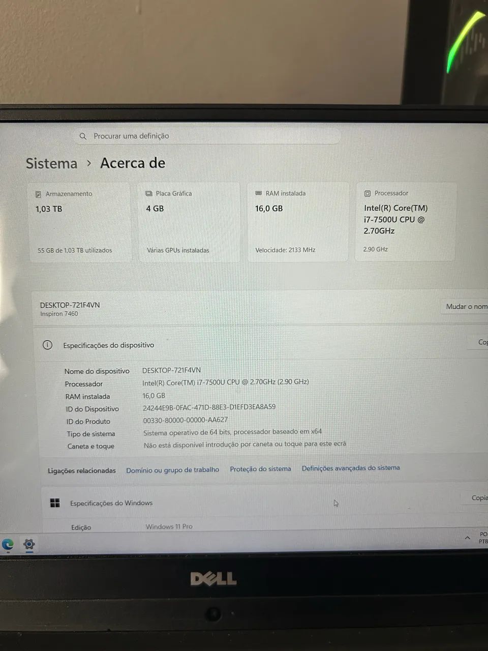 Notebook Dell - i7 7460 - 16gb ram - SSD + HD - Foto 2
