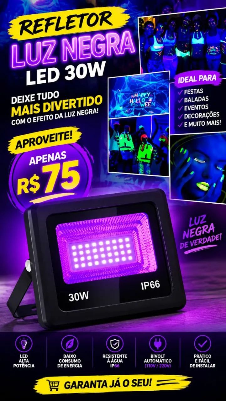 Refletor Luz Negra 30W 