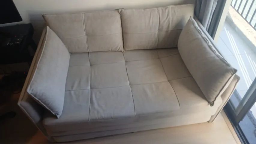 Sofá-Cama 2 Lugares de Linho Bege - Foto 2