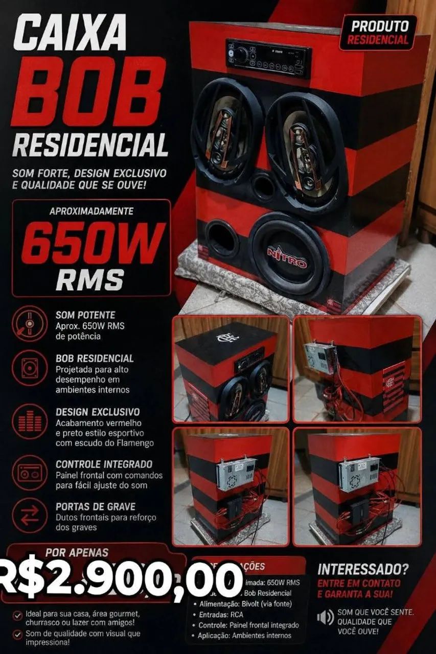 Vendo caixa Bob residencial Aprox=650w rms dá para colocar na mala do carro