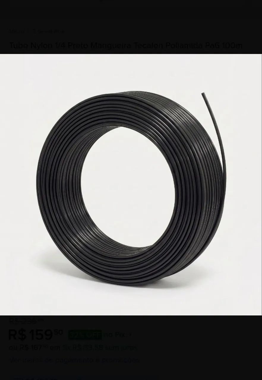 Mangueira de nylon preto de 1/4 de polegadas, 200 metros. 