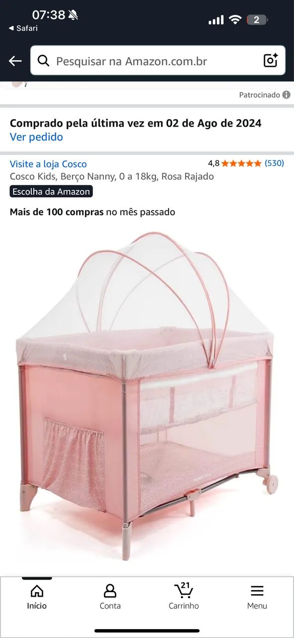 Berço portátil rosa Cosco com colchão  - Foto 2