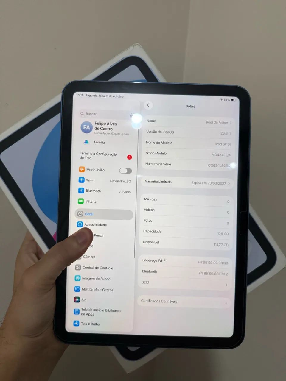 IPAD 11 (A16) 128GB AZUL - ACEITO OLX PAY - Foto 3