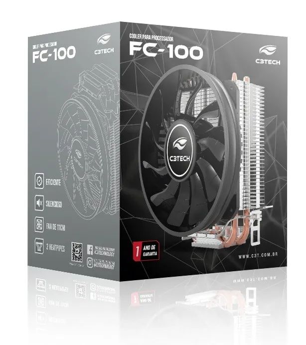 COOLER GAMER PARA PROCESSADOR INTEL E AMD C3TECH FC-100BK COM 2 HEATPIPES - Foto 4