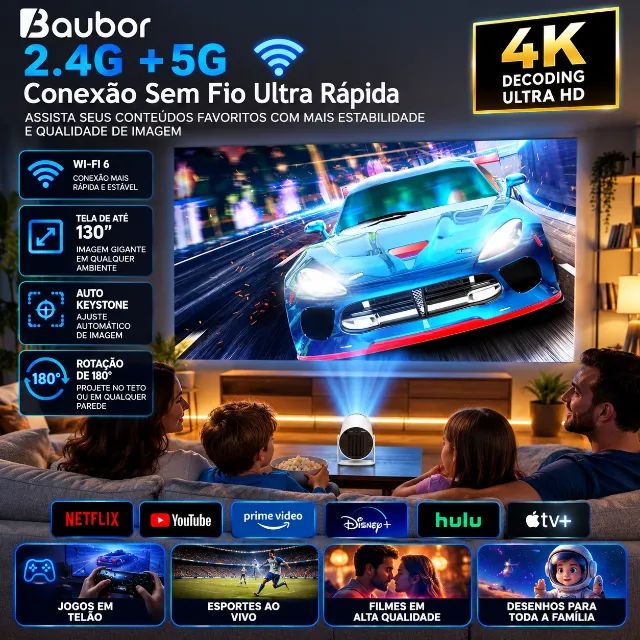 Projetor HY300 Smart Portátil Android 11 Wi-Fi Bluetooth HDMI 130 Polegadas - Foto 3