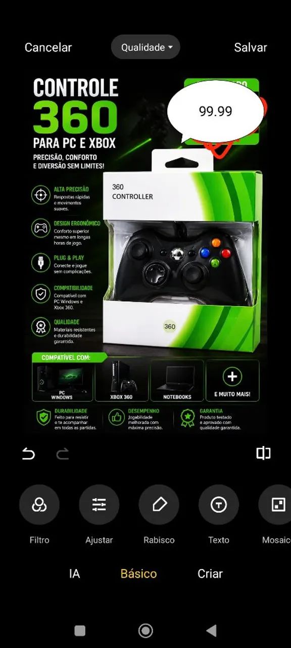 Controle 360. Para Pc e Xbox 