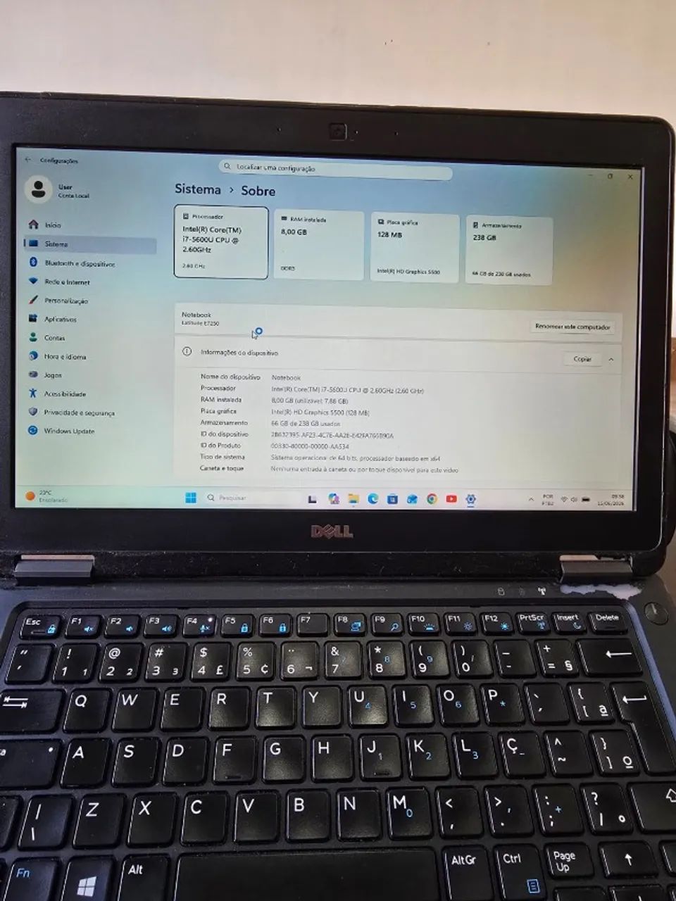 Notebook Dell Latitude e7250, Processador i7 5a geração, 8gb ram 256gb SSD, Display de 14" - Foto 3