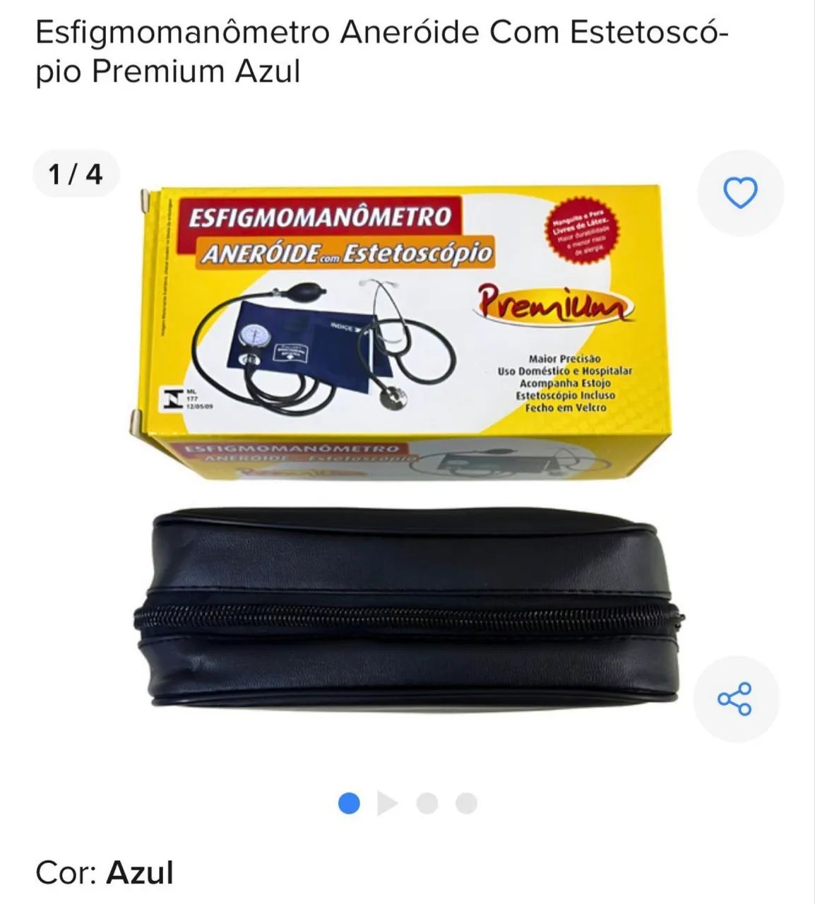 Esfigmomanômetro Aneróide com estetoscópio premium azul