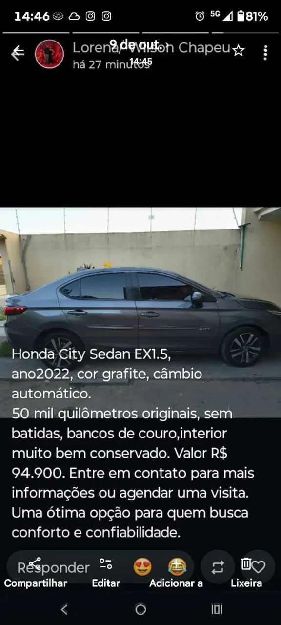 Honda City 1.5 EXL 16V FLEX 4P AUTOMÁTICO 2022