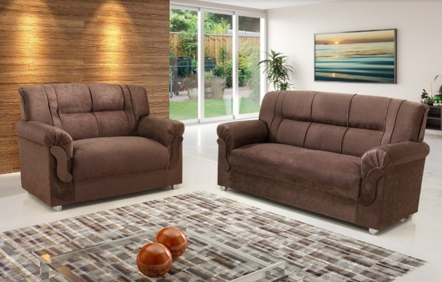 Sala Conjunto Sofá 2x3 Lugares 170cm -Marron , Cinza e Vermelho  - Foto 2