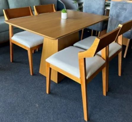 mesa de jantar retangular 120x90 sem vidro cadeiras em madeira