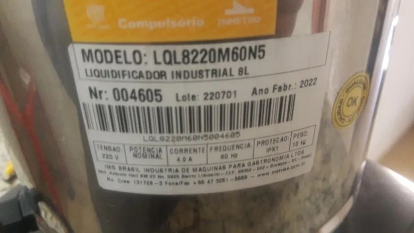 Liquidificador Industrial 8 L Baixa Rotação LQL.8 Inox Metvisa - 220V - Seminovo e revisad - Foto 6