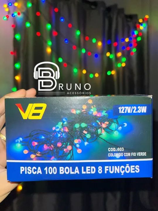 Cordão Led Varal 100 Bolinha 8 Funções Colorido <br> - Foto 5