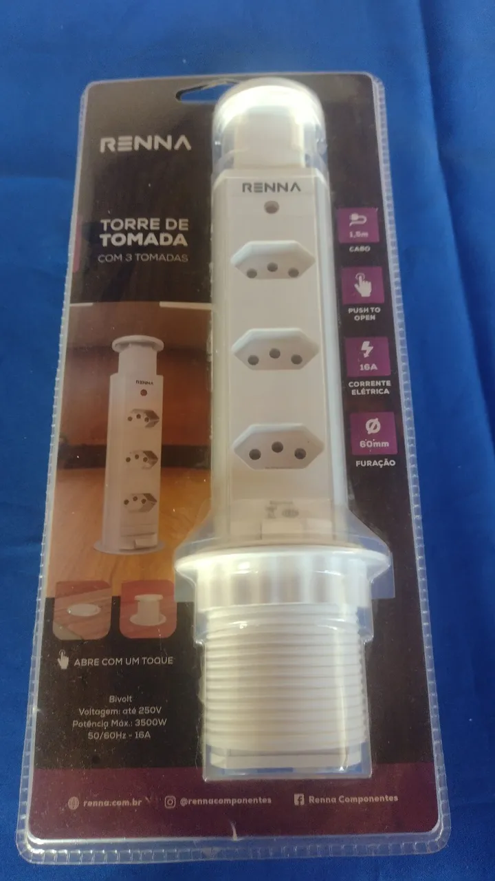 Torre de Tomada Retrátil RENNA com 3 Tomadas