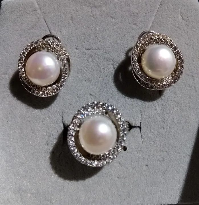 Conjunto Brincos e Anel de Prata 925 e Pérolas Naturais  - Foto 2