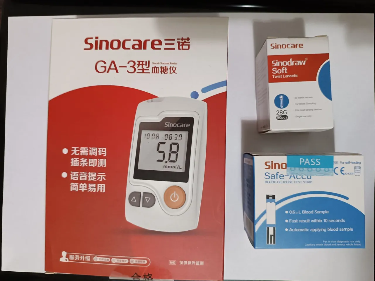 Aparelho de Medição de Glicose no Sangue Sinocare GA-3 - Novo